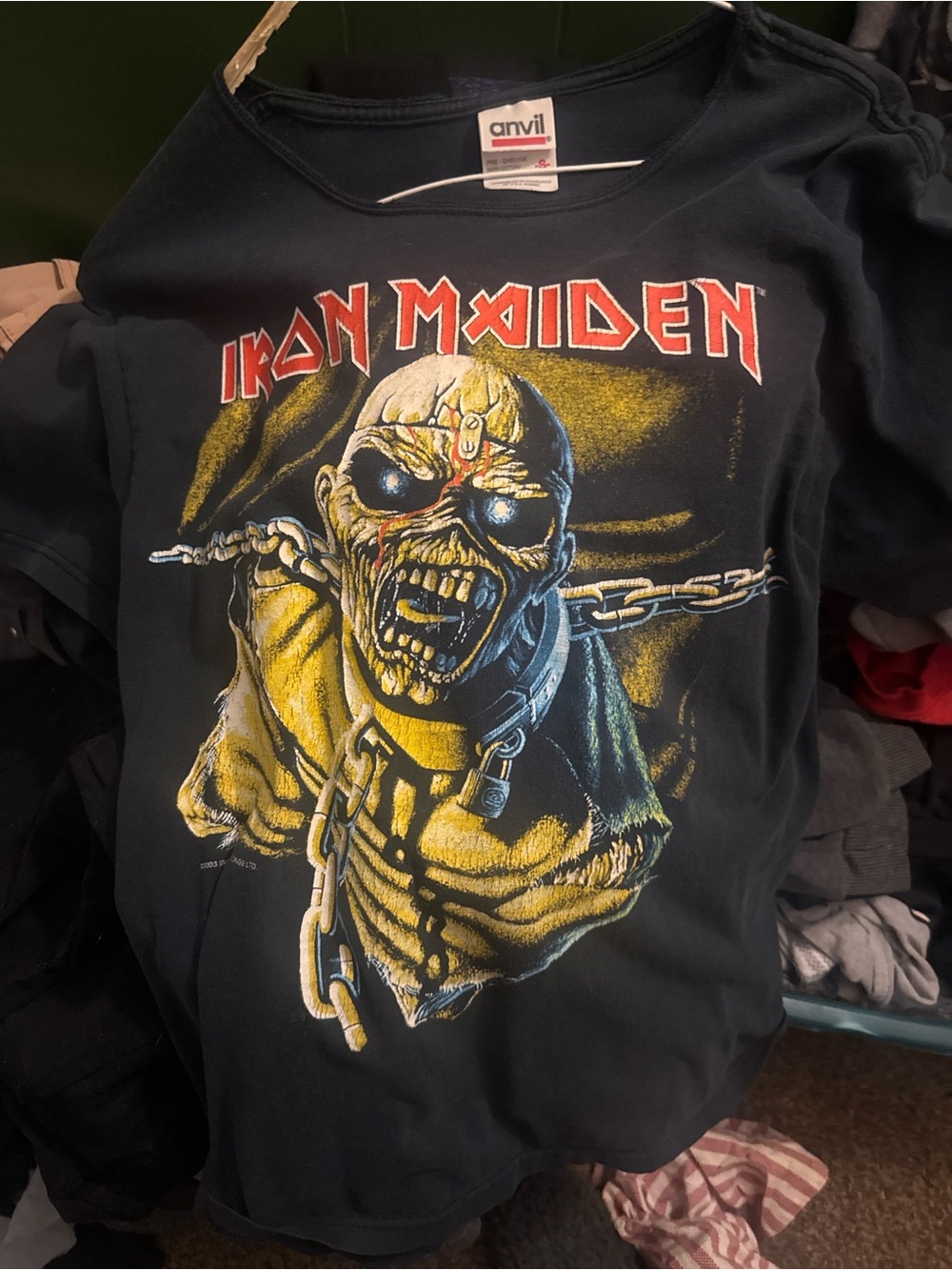 Anvil Black Iron Maiden Graphic Tee with Yellow & Red Artwork